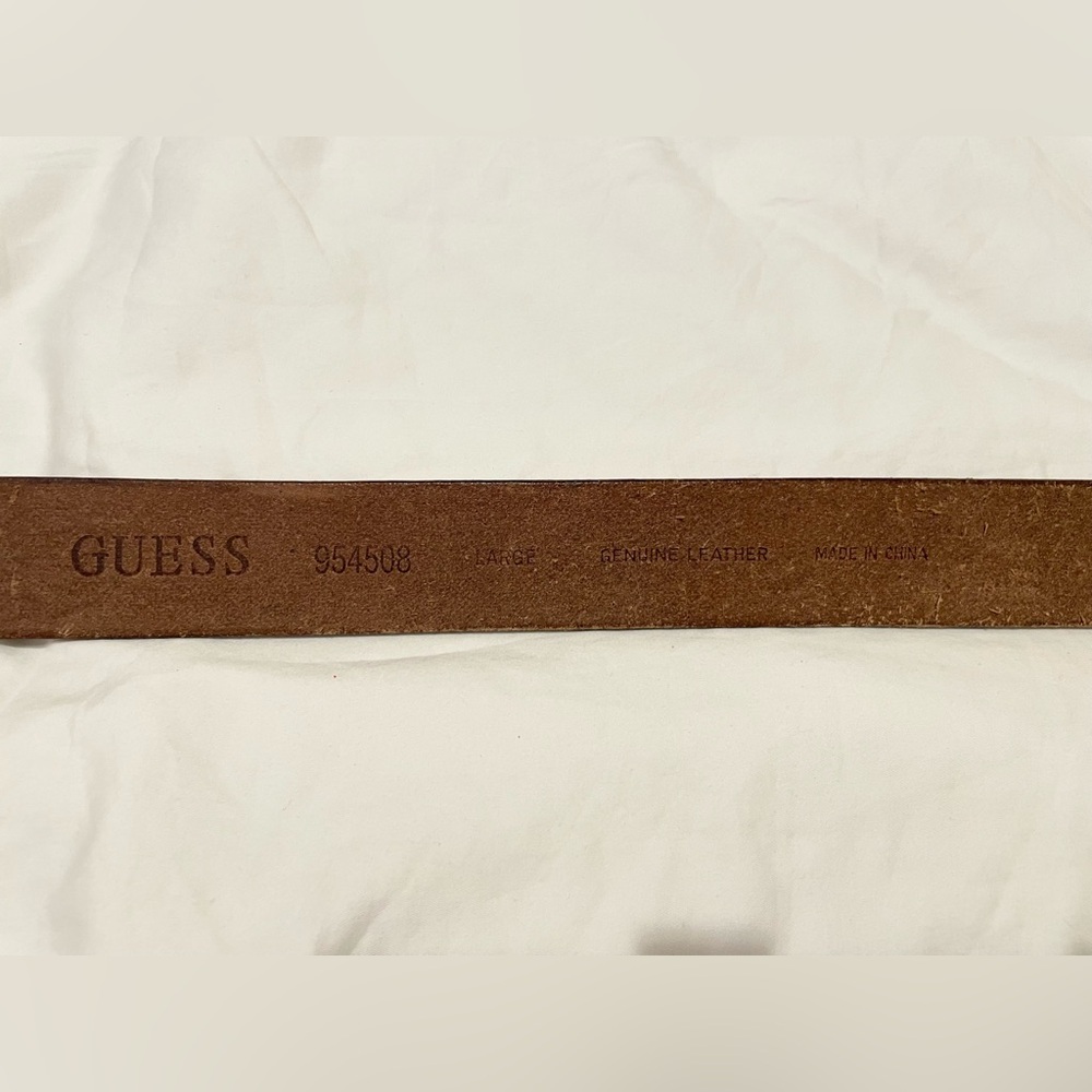 NWOT Guess genuine leather floral western buckle belt, tan, 37”x 1.5” orig $89+ - Picture 4 of 15